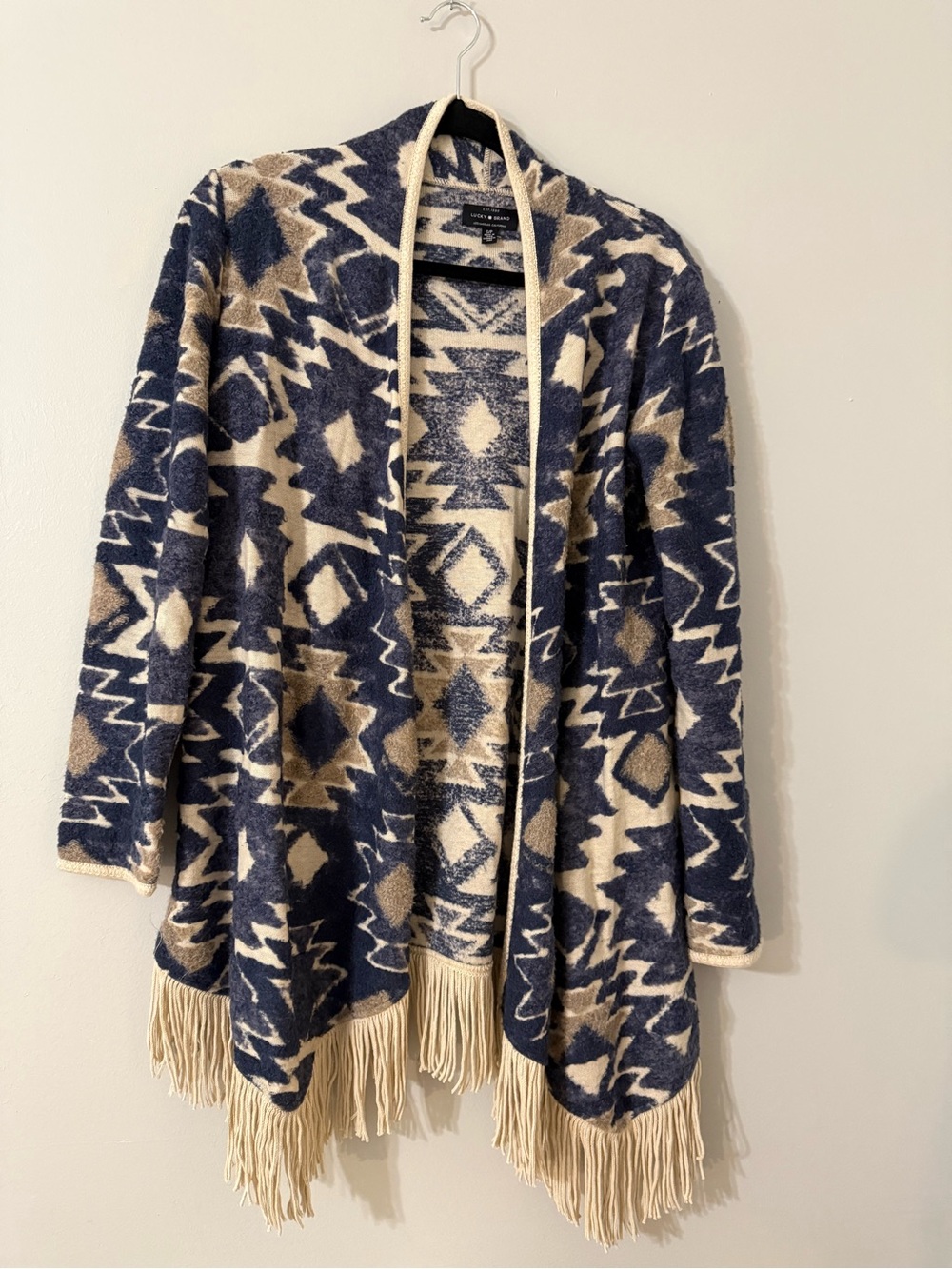 Lucky Brand Aztec Fringe Cardigan Sweater Boho Southwestern Size Small
